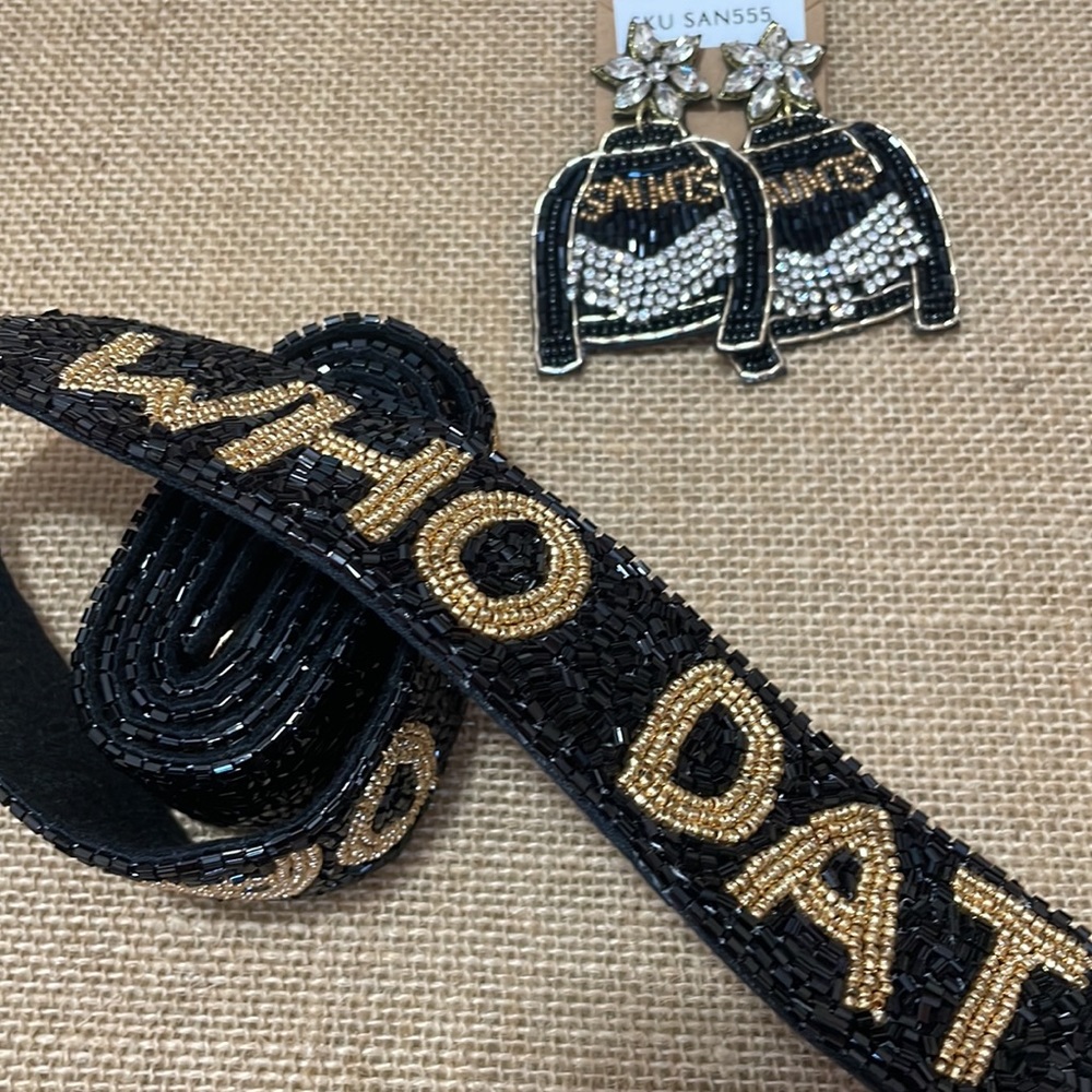🏈❤️LAST ONE! NEW Black and Gold Beaded Who Dat Purse Strap Saints - Picture 3 of 13